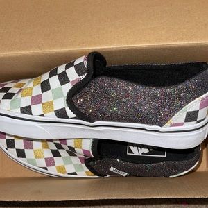 Multicolored glitter checkered vans